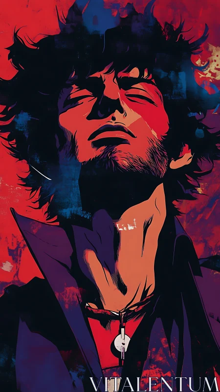 Stylized anime portrait with bold chiaroscuro and neonoir palette.