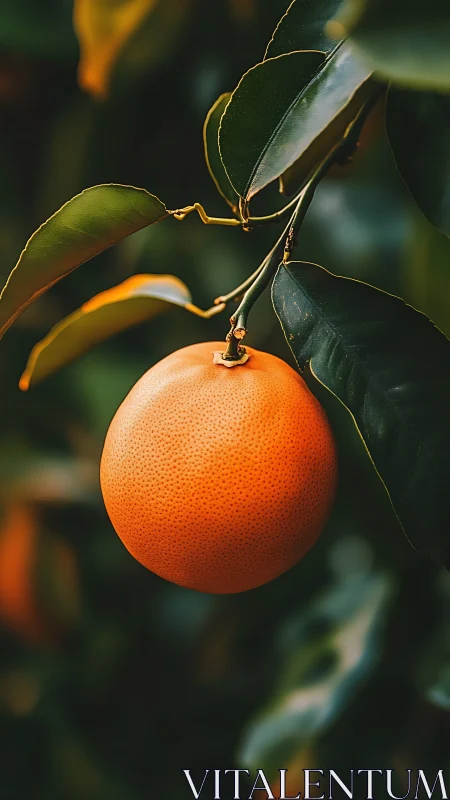 Sun-ripe orange pauses mid-orchard, glowing like a lantern