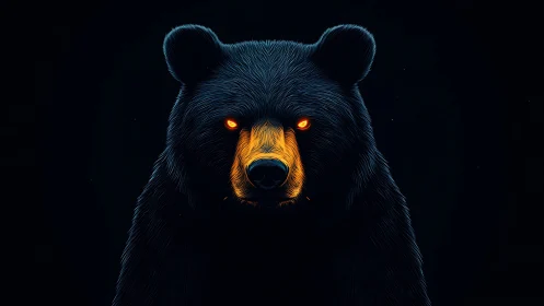 Glowing-eyed bear emerges from darkness in neon-lit power