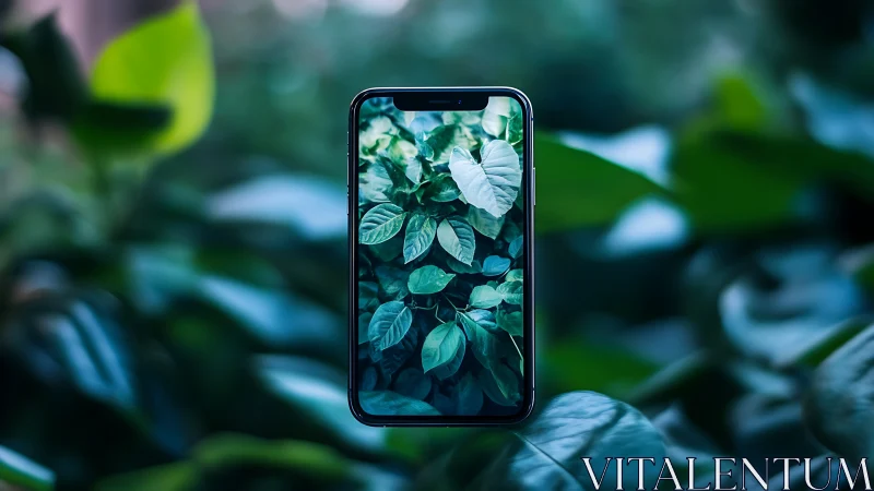 Smartphone displaying botanical foliage composition
