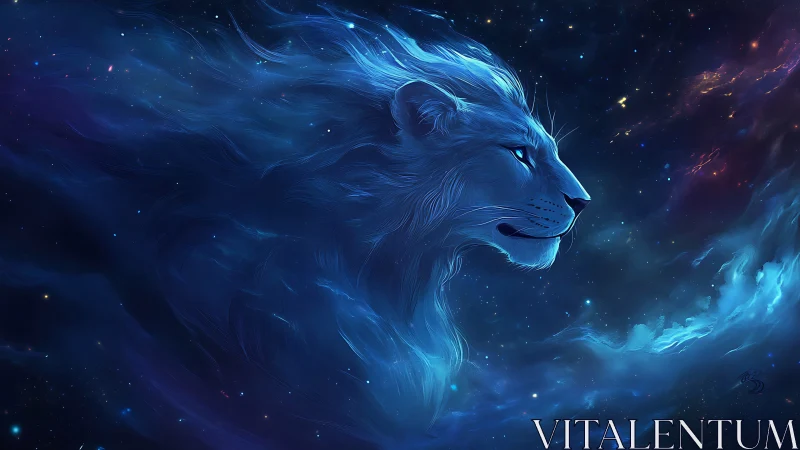 Celestial mane roars softly across midnight constellations.