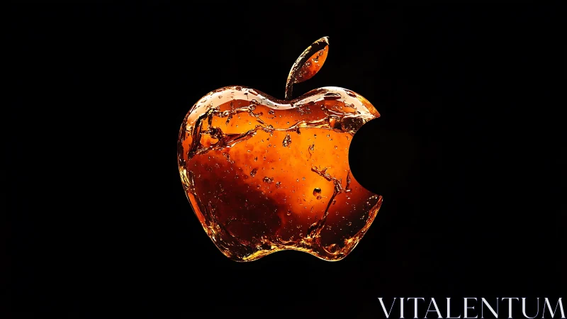 Translucent amber apple-shaped logo on black field.