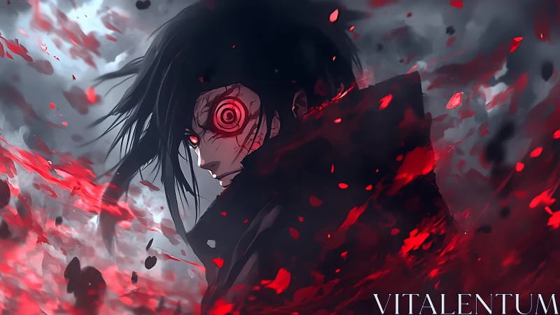 Storm-eyed warrior wrapped in swirling crimson embers.