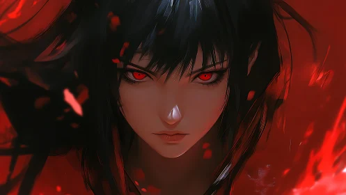 Intense red eyed anime portrait uses dynamic motion blur lighting
