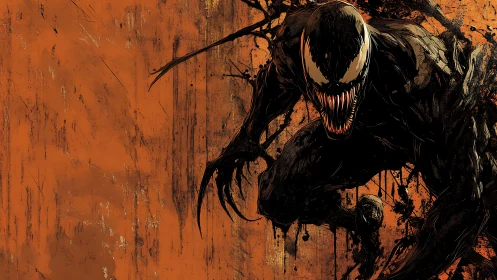 Symbiotic creature lunges against distressed orange backdrop