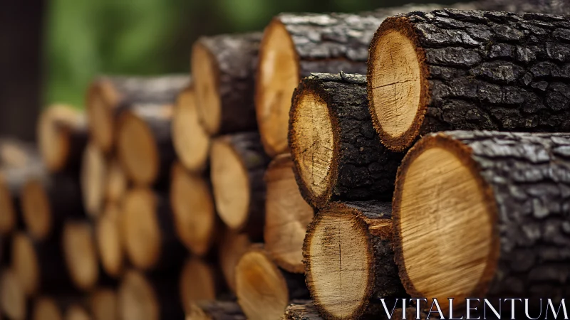 Stacked Firewood Logs in Natural Outdoor Setting, Rustic Style.
