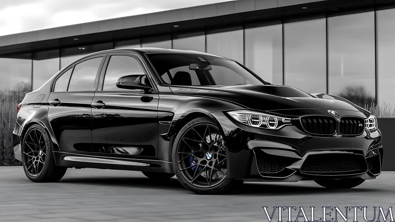 Black performance sedan showcases aggressive modern styling.