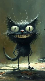 Stylized black cat character stands upright on textured ground