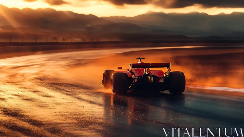 Sunlit racer carves molten streaks through a glowing circuit