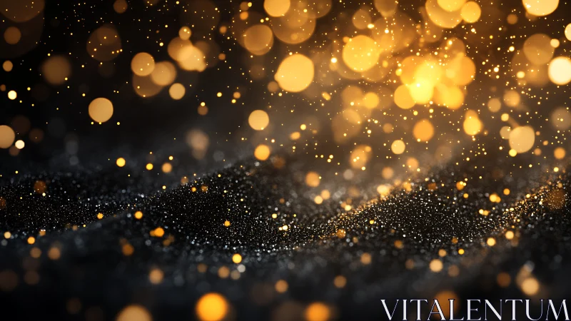 Glittering golden bokeh drifting above dark velvet dust.