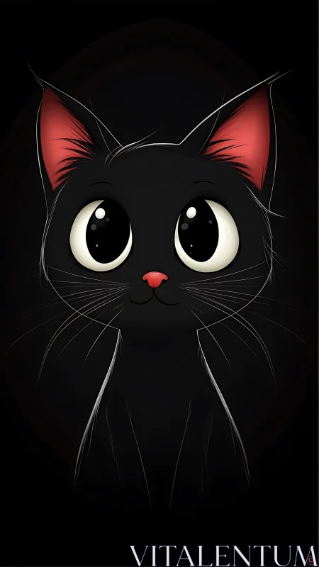 Black Cat Digital Portrait with Luminescent Eyes and Red Accents.