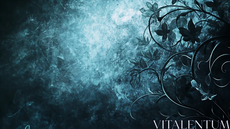 Soft teal vines curl gently across a dreamy textured sky