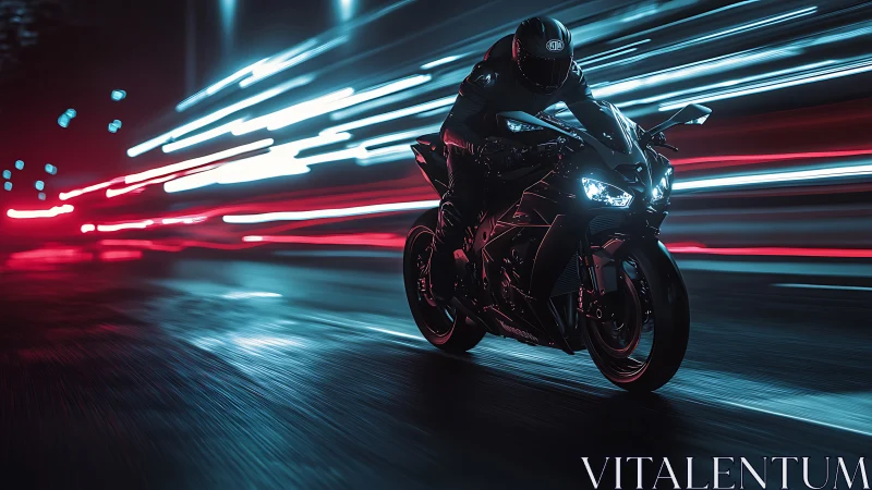Night rider leans into neon city speed and glowing motion.