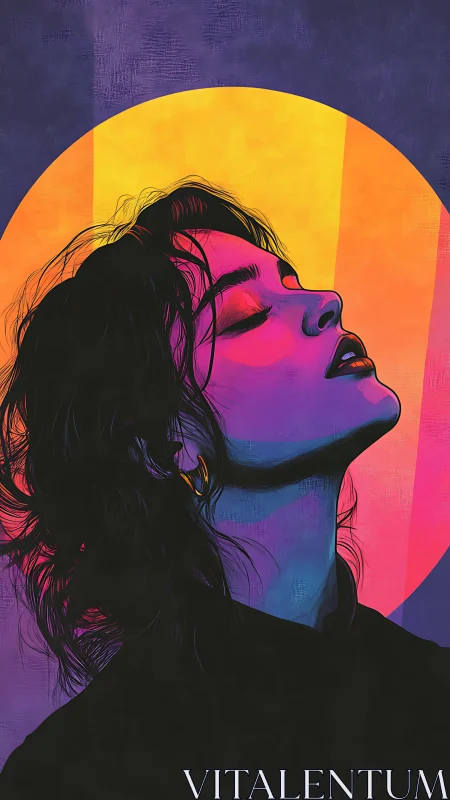 Neon-drenched daydreamer basking beneath an electric halo.