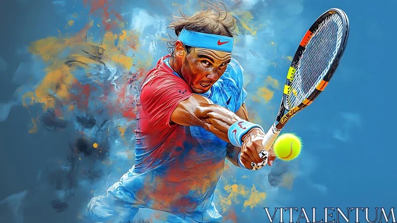 Blazing tennis backhand ignites a storm of electric color.