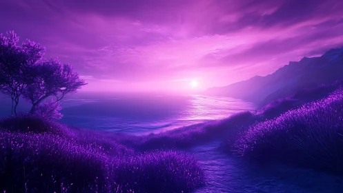 Violet shores drink the last electric light of dusk