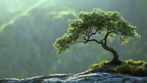 Stoic cliffside tree sipping dawnlight on a silent ridge.