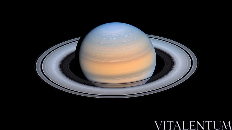 Ringed giant draped in pastel storms on velvet space stage.