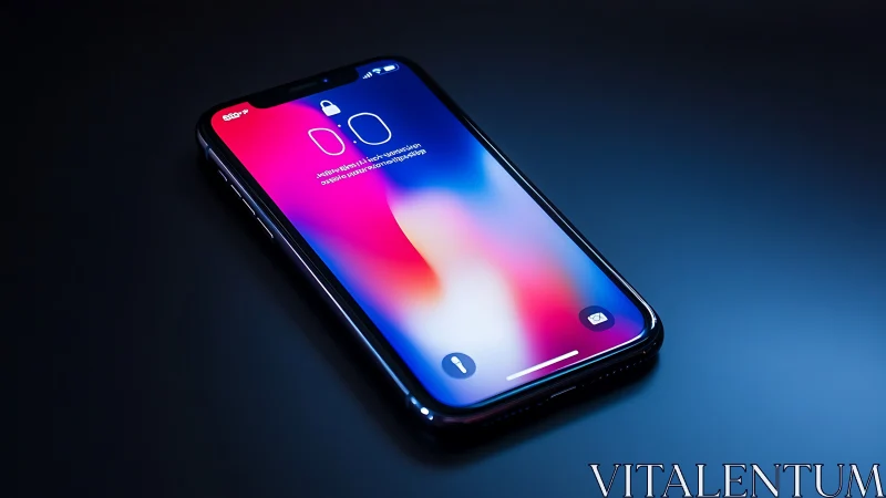 Modern Smartphone Displays Vibrant Gradient Wallpaper in Atmospheric Blue Light