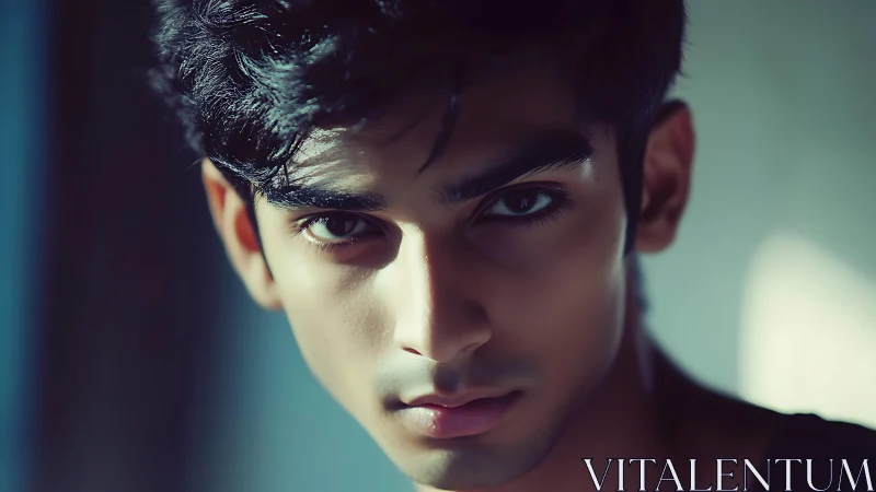 Intense close-up portrait under dramatic side lighting.