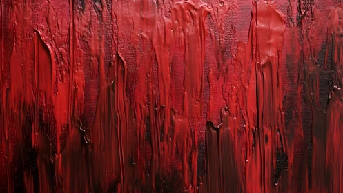 Bold Red Abstract Painting with Thick Texture and Dramatic Streaks.