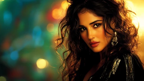 Portrait of woman against defocused multicolored lights