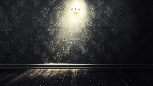 Photorealistic moody interior wall with single sconce light.