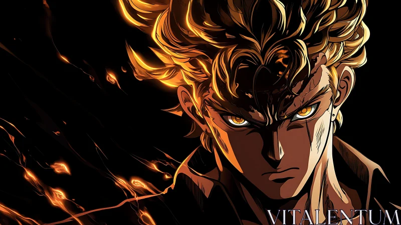 High-contrast anime portrait with dynamic flame lighting.