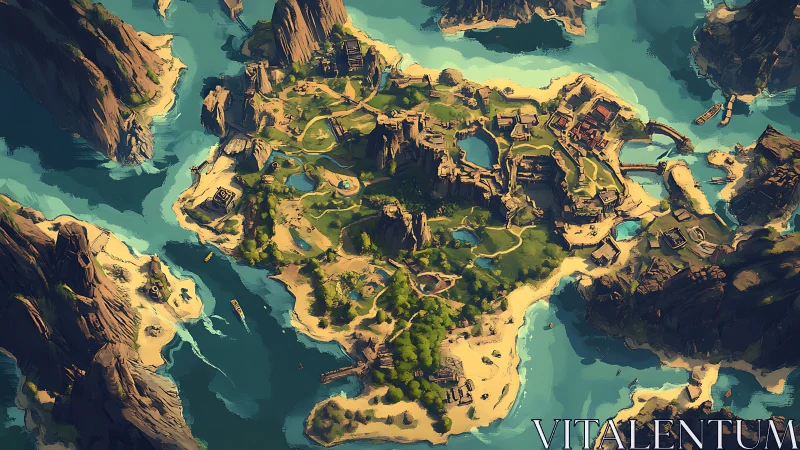 Fantasy archipelago map with stylized terrain and settlements.