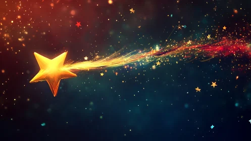 Golden five-pointed star with luminous trailing particles.