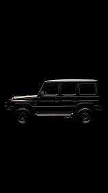 Black luxury SUV silhouette on deep black negative space