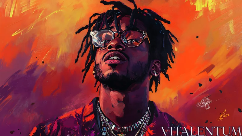 Vibrant digital portrait uses dynamic brushwork and warm contrast