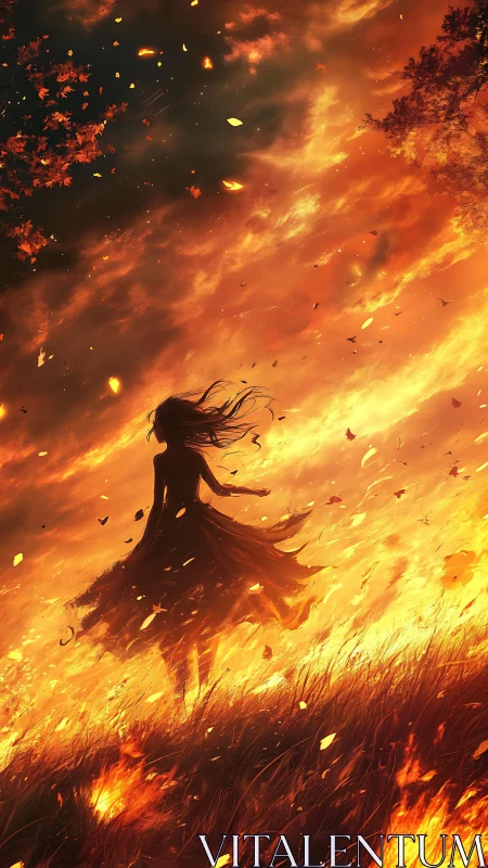 A Spirit Dances Through Flames and Falling Leaves.