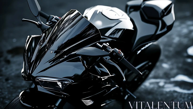 Midnight sport bike gleaming with sleek urban attitude.