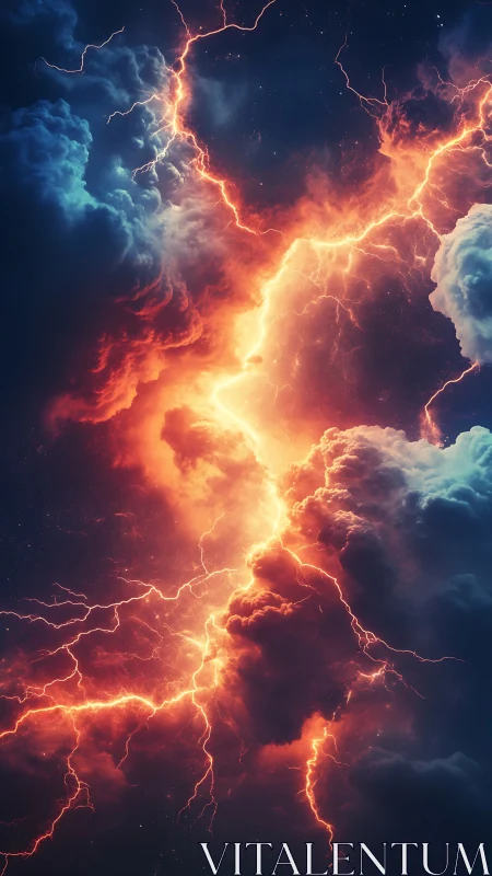 Volcanic lightning storm cleaves dense night thunderclouds