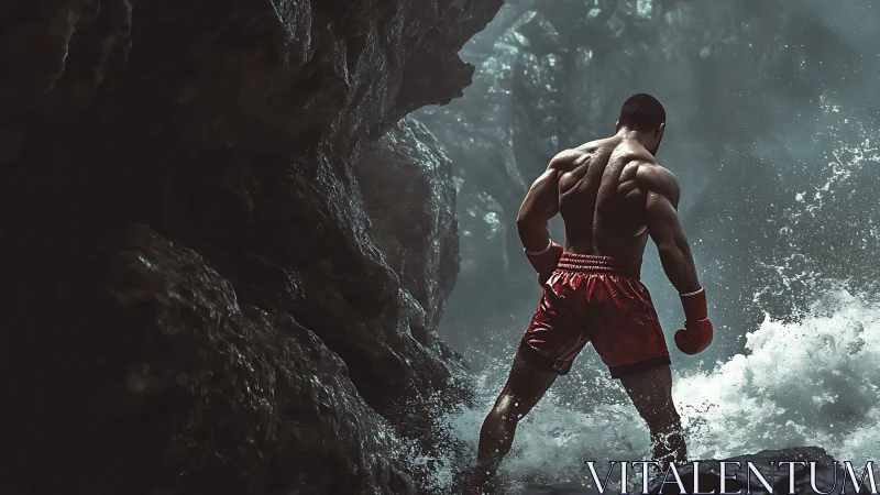 Warrior's Solitary Stance Against Cascading Stone Fury