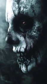 High-contrast skeletal horror portrait with corroded facial textures