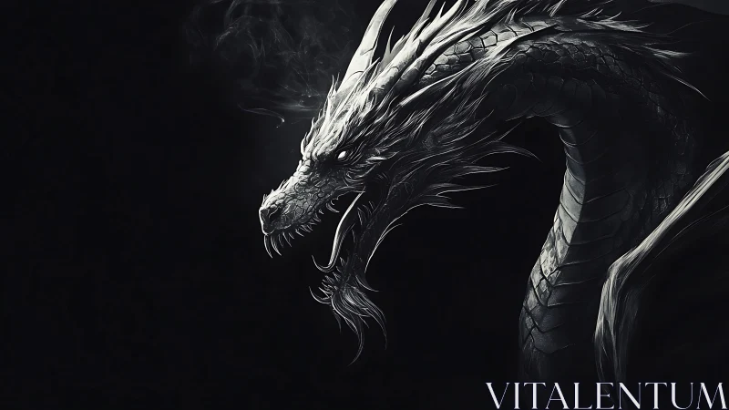 Shadow-lit dragon coils in darkness and unleashes silent fury.