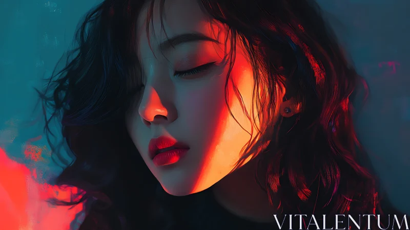 Side-lit female portrait shows contrasted digital lighting study