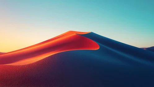 Colorful sand dunes under vivid sunset desert sky.