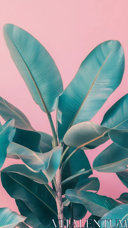 Pastel botanical portrait with teal banana foliage focus.
