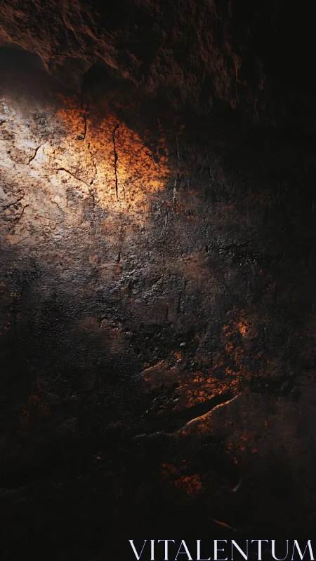 Embers in the stone: quiet firelight on rugged rock walls.