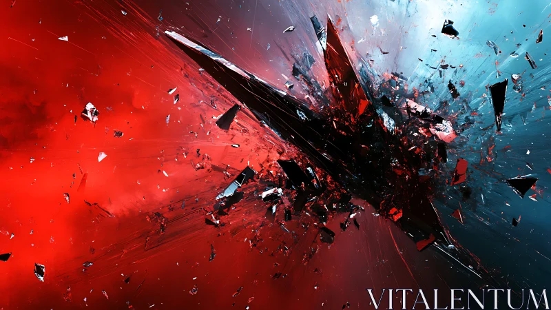 Fractured crystalline core in red cyan high-velocity impact