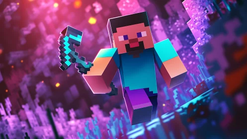 Pixel hero sprinting through a glowing crystal cavern.