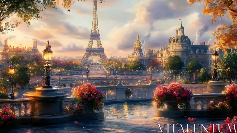 Sunlit Paris balcony dreaming in florals and golden haze.