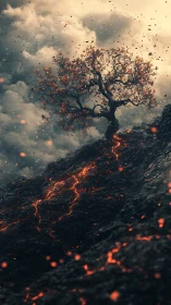 Resilience in Flames: A Tree's Defiant Dance.