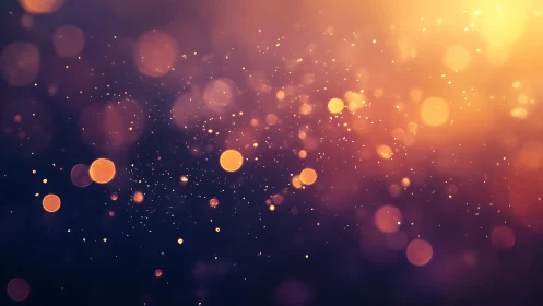 Glowing golden bokeh lights on dark background, dreamy abstract art.