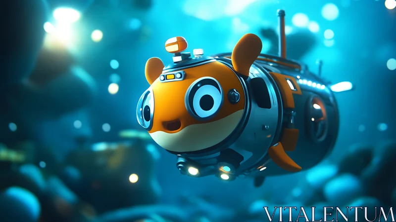 Amphibious cartoon submersible with biomimetic fish chassis.
