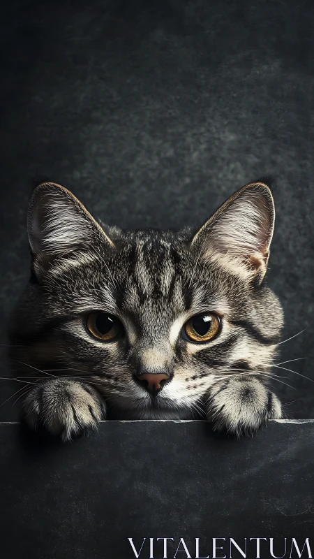 Tabby Feline Portrait with Penetrating Golden Eyes.