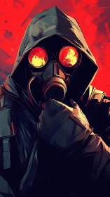 Hooded watcher weighs the apocalypse behind burning lenses